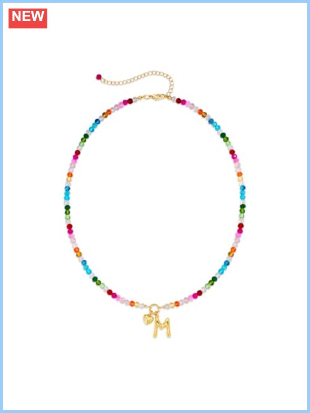 14K Gold Plated Initial M Beaded Bubble Necklace for Women, 17" Adjustable